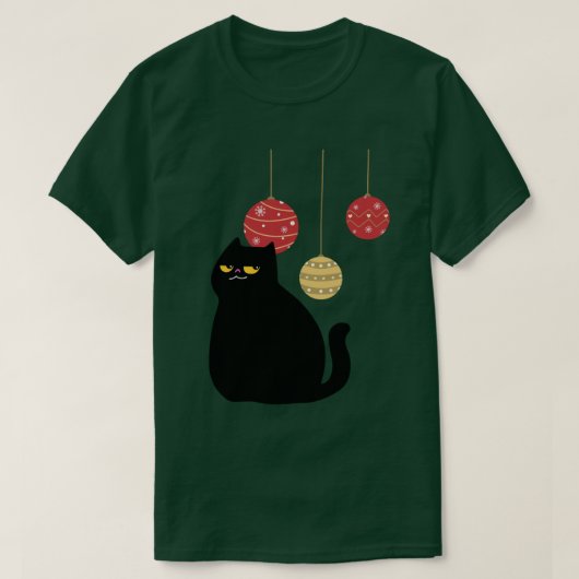 Chat noir avec T-shirt ornements de Noël (Design devant)