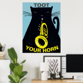 Chat noir avec trompette Poster (Bureau à domicile)