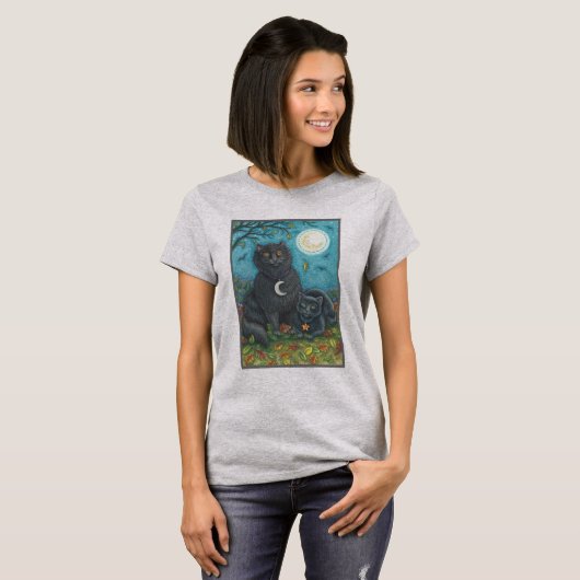 CHAT NOIR BOUBO & PYEWACKET HALLOWEEN T-SHIRT Grey (Devant entier)