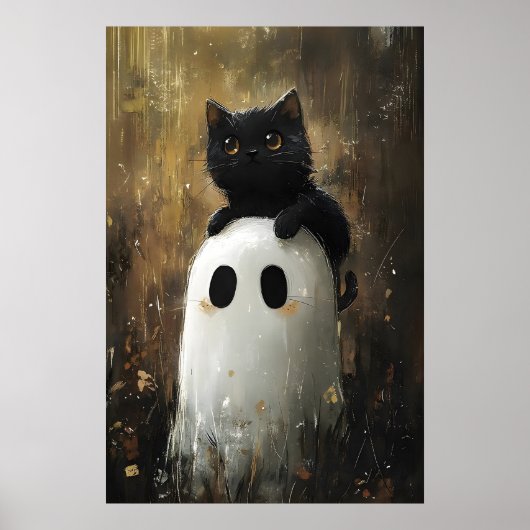 Chat noir câlinant une impression de fantôme migno (Devant)