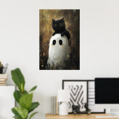 Chat noir câlinant une impression de fantôme migno (Bureau à domicile)
