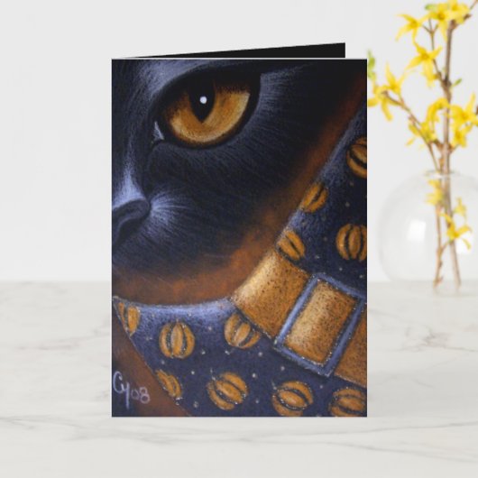 CHAT NOIR - Carte CASQUETTE WITCH (Fleur jaune)