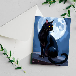 Chat Noir Carte de peinture d'animal de pleine l