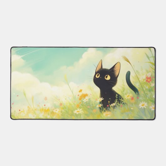 Chat Noir Charmant Œil Doré Fleur Sauvage Ensoleil (Recto)