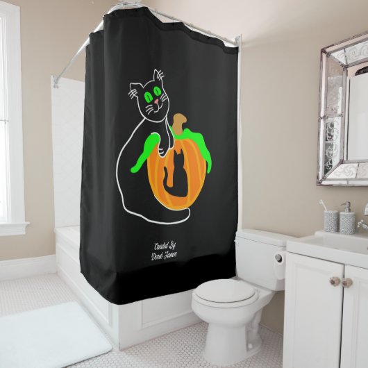 Chat noir Citrouille rideau de douche (En situation)