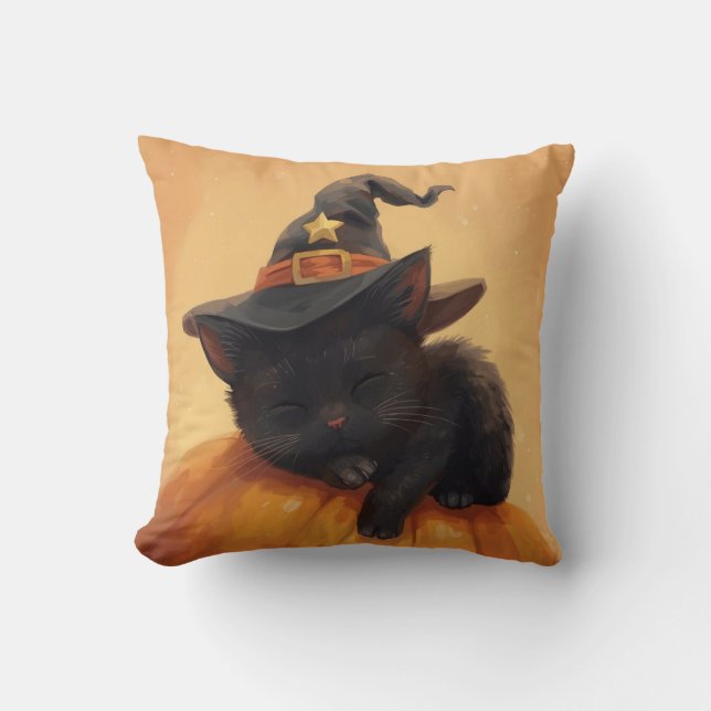 Chat noir couché Halloween Coussin (Recto)