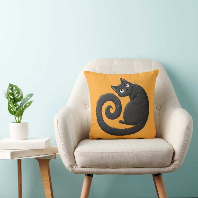 Chat noir coussin décoratif automne (Chaise)
