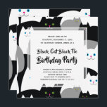 Chat noir Cravate noire amusante Invitations de fê<br><div class="desc">Le motif de chat noir,  gris et blanc est à la fois élégant et funky. Idéal pour les anniversaires et autres occasions.</div>