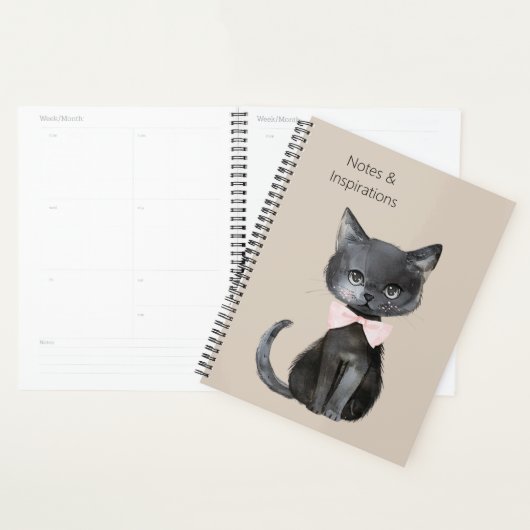 Chat noir crème noeud rose (Devant avec enveloppe)