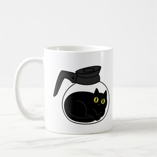 Chat Noir Curieux dans un Mug Pot à Café (Gauche)