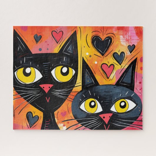 CHAT NOIR CUTE ART JIGSAW PUZZLE (Horizontal)