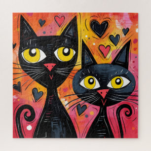 CHAT NOIR CUTE CAT ART JIGSAW PUZZLE