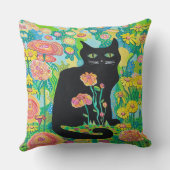 Chat noir dans Coussin de jet de fleurs Décoration (Verso)
