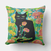 Chat noir dans Coussin de jet de fleurs Décoration (Recto)
