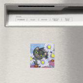 Chat Noir Dans Fleurs Magnet (In Situ (Lave-vaisselle))