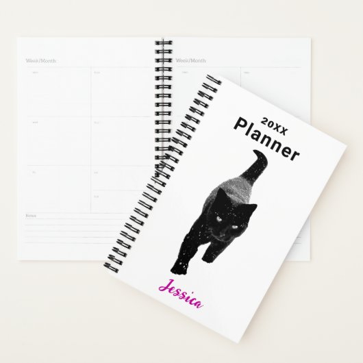 Chat noir dans la neige Nom personnalisé (Devant avec enveloppe)