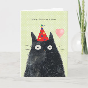 chat noir dans le casquette de fête drôle carte d'