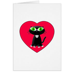 Chat noir dans le coeur rouge