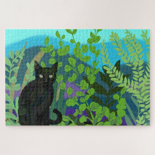 Chat noir dans le jardin Puzzle (Horizontal)