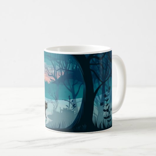 Chat noir dans les bois Design Café Mug (Devant droit)