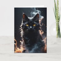Chat noir dans une brume de fumée Carte de vœux vi