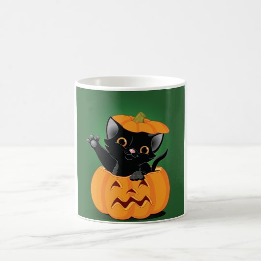 Chat Noir Dans Une Mug Citrouille (Centre)