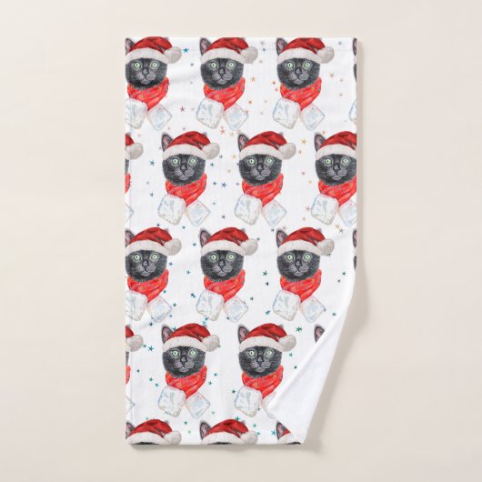Chat noir de Noël avec écharpe rouge (Serviette à main)