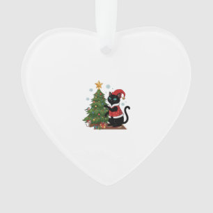 Chat noir de Noël chapeau de Père Noël arbre souri