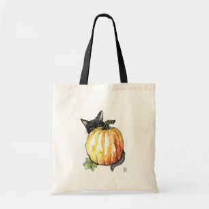 Chat noir derrière le Sac fourre-tout Citrouille