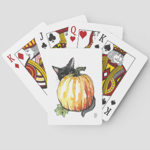 Chat Noir Derrière Les Cartes De Jeu Classique Cit