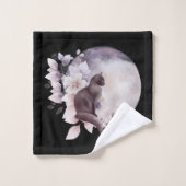 Chat noir devant une Pleine lune magique (Gant de toilette)