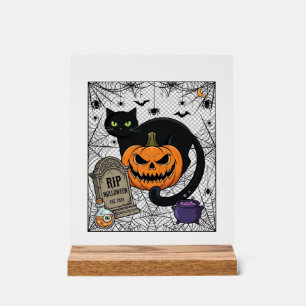 Chat noir d'Halloween Citrouille Pierre tombale Ch