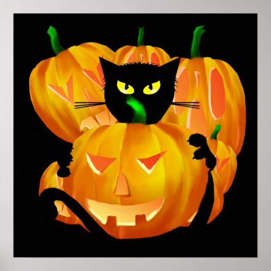 Chat noir d'Halloween et affiche Citrouille (Devant)