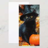 Chat noir d'Halloween et carte Citrouille (Devant / Derrière)