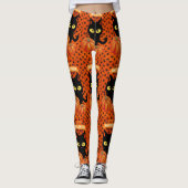 Chat noir d'Halloween, Leggings à motif orange (Devant)