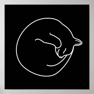 Chat noir dormant blanc sur impression noire