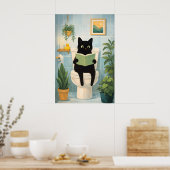 Chat noir drôle lisant sur une impression de salle (Cuisine)