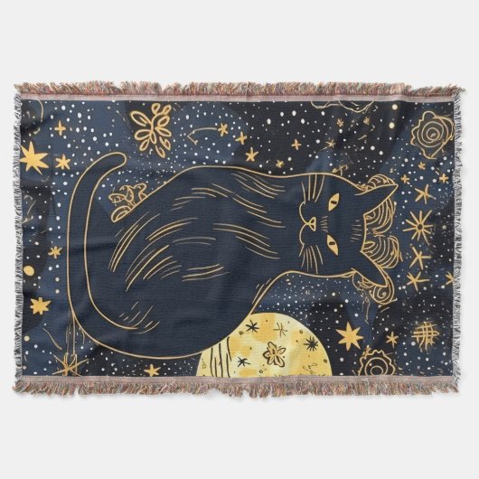 Chat noir du ciel étoilé Jeter la couverture (Devant)