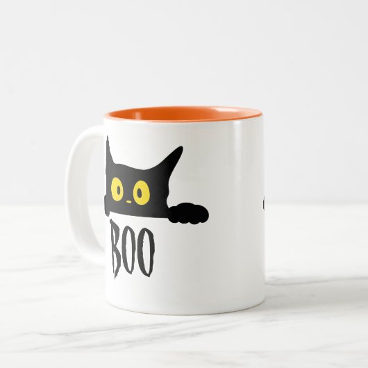 Chat noir éffrayant Boo Halloween Mug café (Devant gauche)