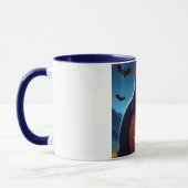 Chat noir éffrayant sur Mug Citrouille Halloween (Gauche)