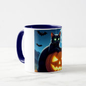 Chat noir éffrayant sur Mug Citrouille Halloween (Devant gauche)
