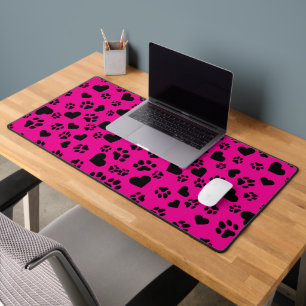 Chat noir Empreintes de pattes & Coeurs Motif Rose