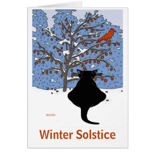 Chat noir en neige avec Oiseau rouge
