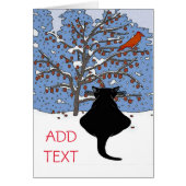 Chat noir en Neige avec Oiseau rouge, ajouter du t (Devant)