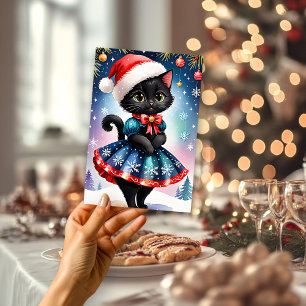 Chat noir en Patinage Bleu Jupe Appartement Carte
