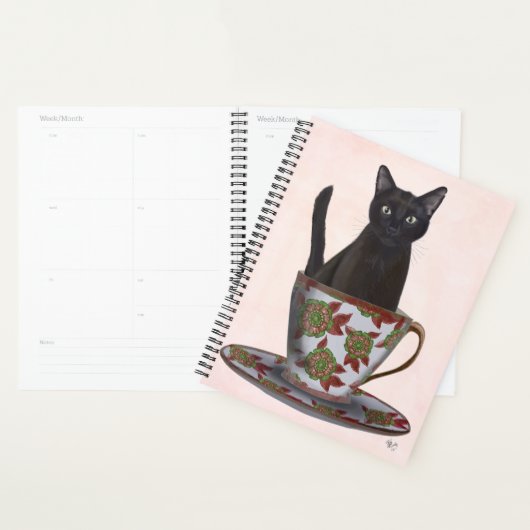 Chat noir en Teacup (Devant avec enveloppe)