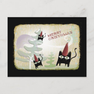 Chat noir enneigement vent décembre froid carte po