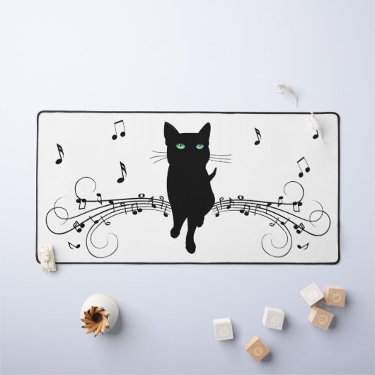 Chat noir entouré de notes de musique murmurantes (Tableau pour enfants)