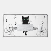 Chat noir entouré de notes de musique murmurantes (Clavier et souris)