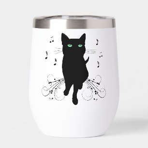 Chat noir entouré de notes de musique murmurantes